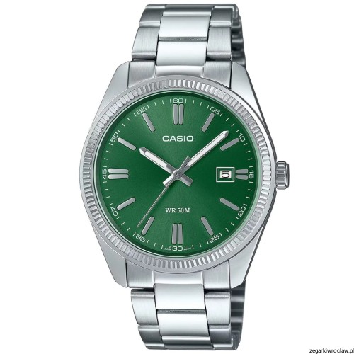 Klasyczny zegarek męski Casio z zieloną tarczą MTP-1302PD 3AV +GRAWER